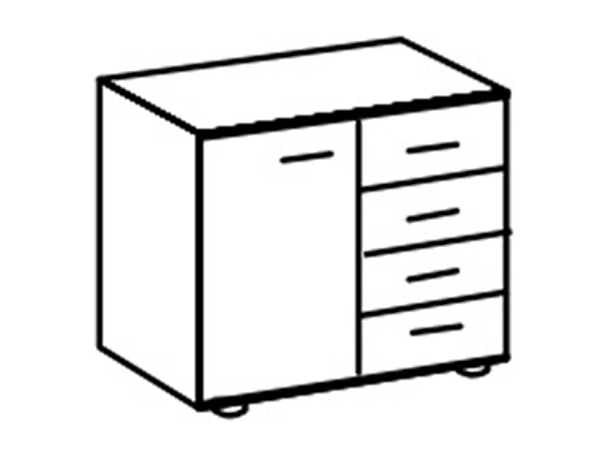 Commode combinée, meuble de rangement coloris blanc, rechampis imitation bois - Longueur 81 x Hauteur 83 x Profondeur 41 cm 