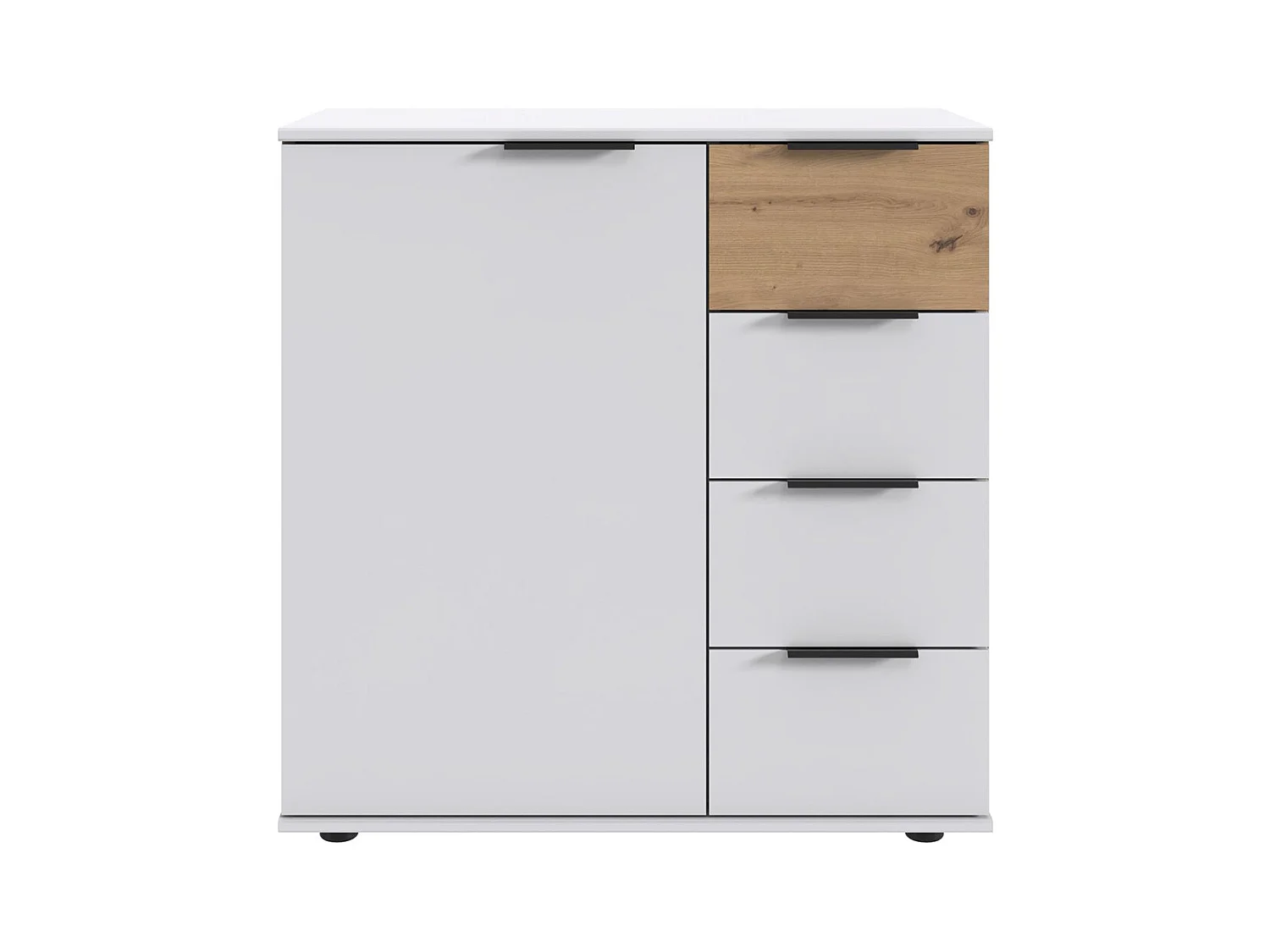 Commode combinée, meuble de rangement coloris blanc, rechampis imitation bois - Longueur 81 x Hauteur 83 x Profondeur 41 cm 