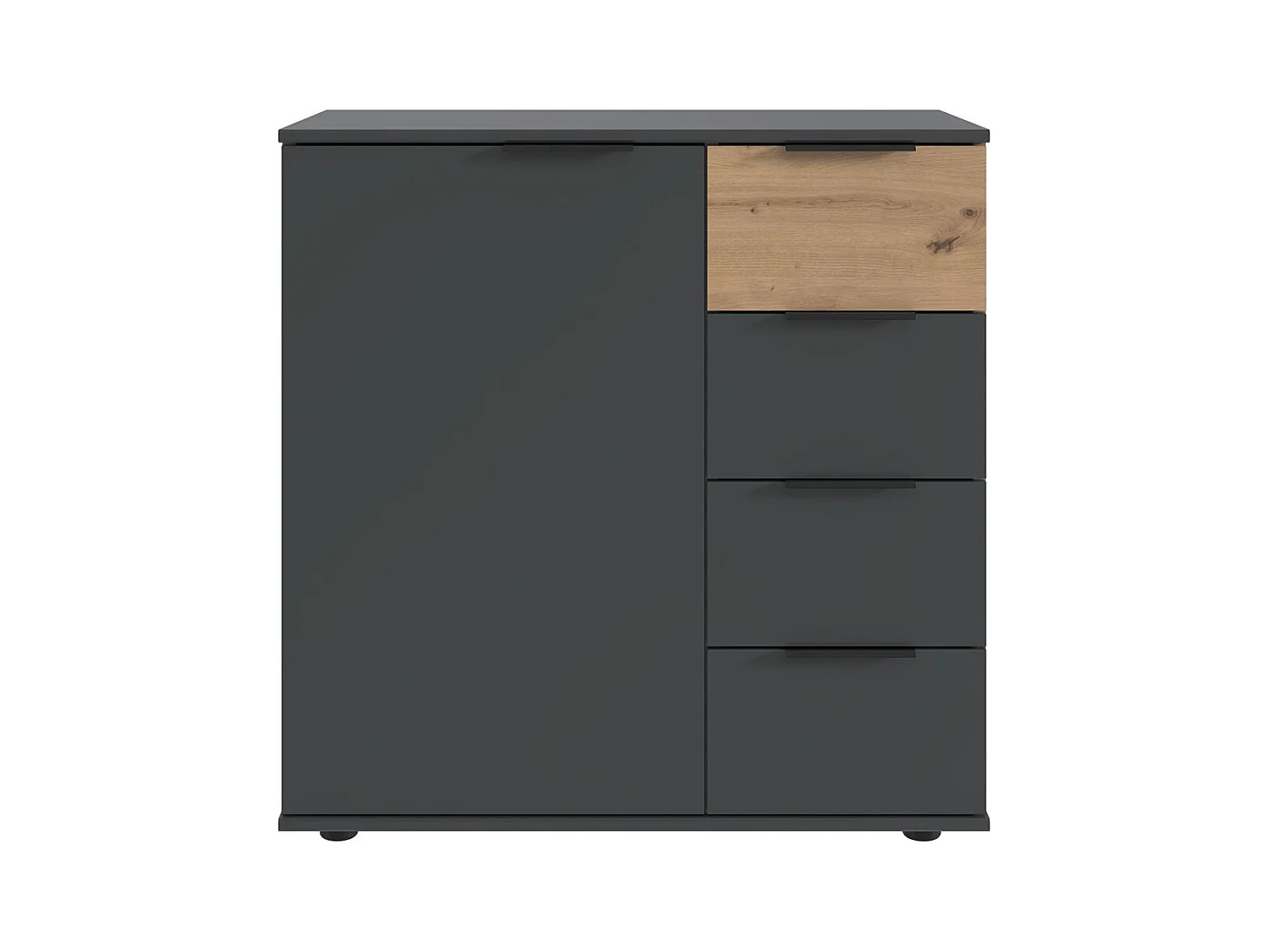 Commode combinée, meuble de rangement coloris graphite, rechampis imitation bois - Longueur 81 x Hauteur 83 x Profondeur 41 cm 