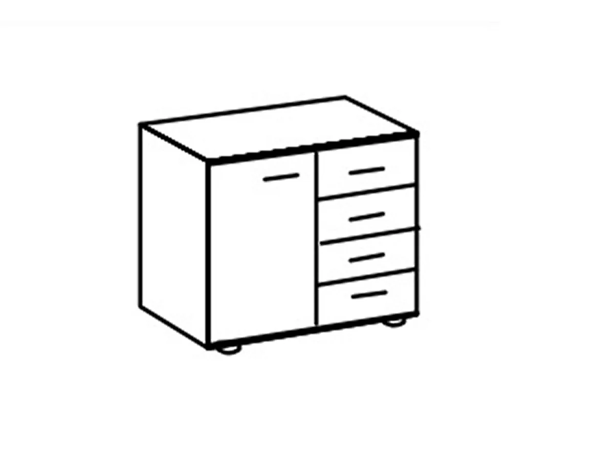 Commode combinée, meuble de rangement coloris graphite, rechampis imitation bois - Longueur 81 x Hauteur 83 x Profondeur 41 cm 