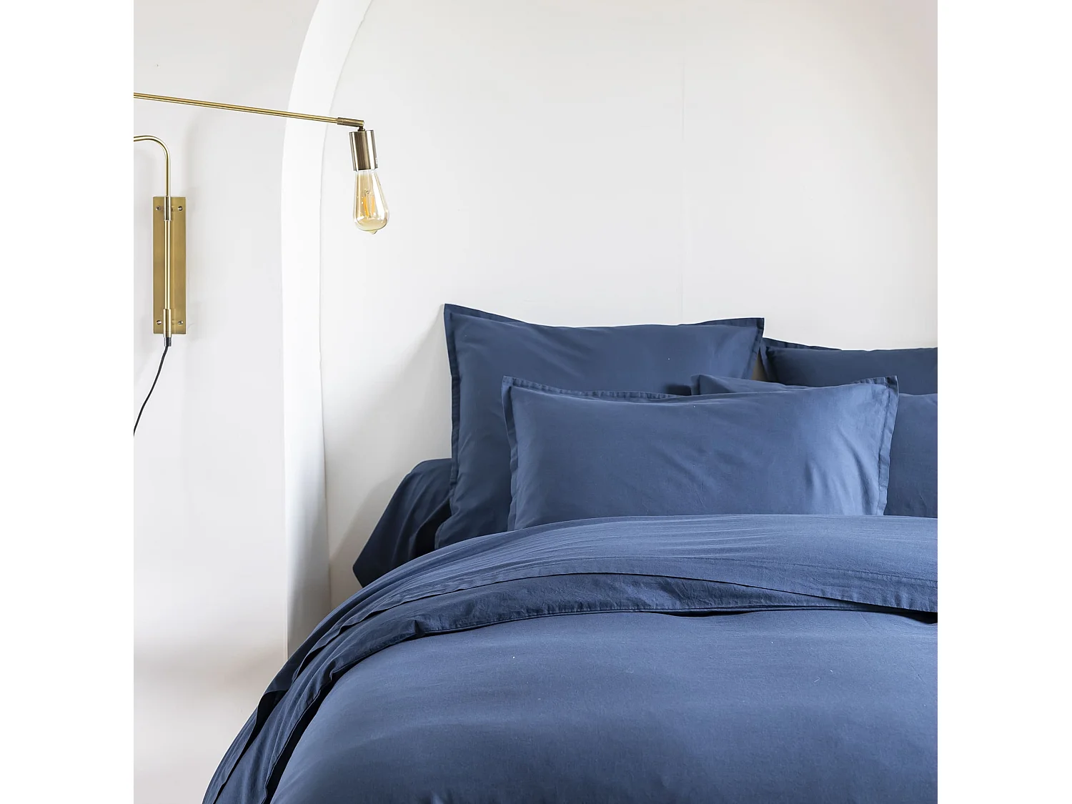 Lot de 2 taies d'oreiller coton lavé - SOMEO Bleu marine 50x70 - CELESTE