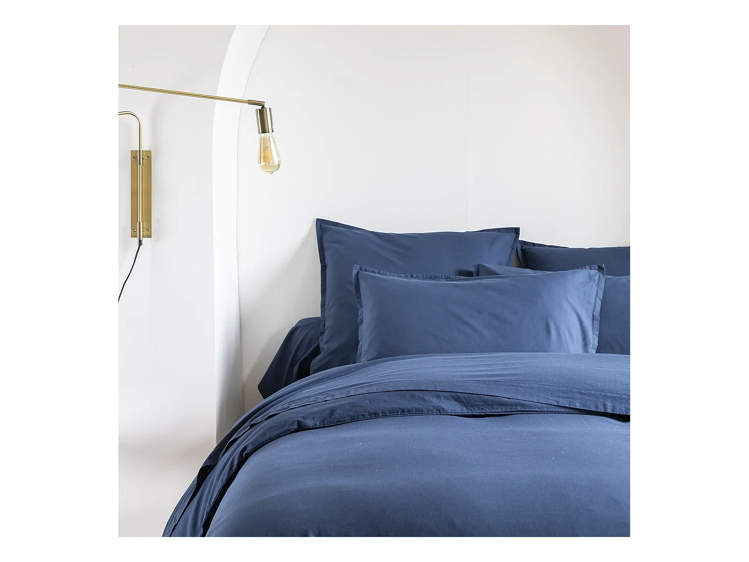 Lot de 2 taies d'oreiller coton lavé - SOMEO Bleu marine 50x70 - CELESTE