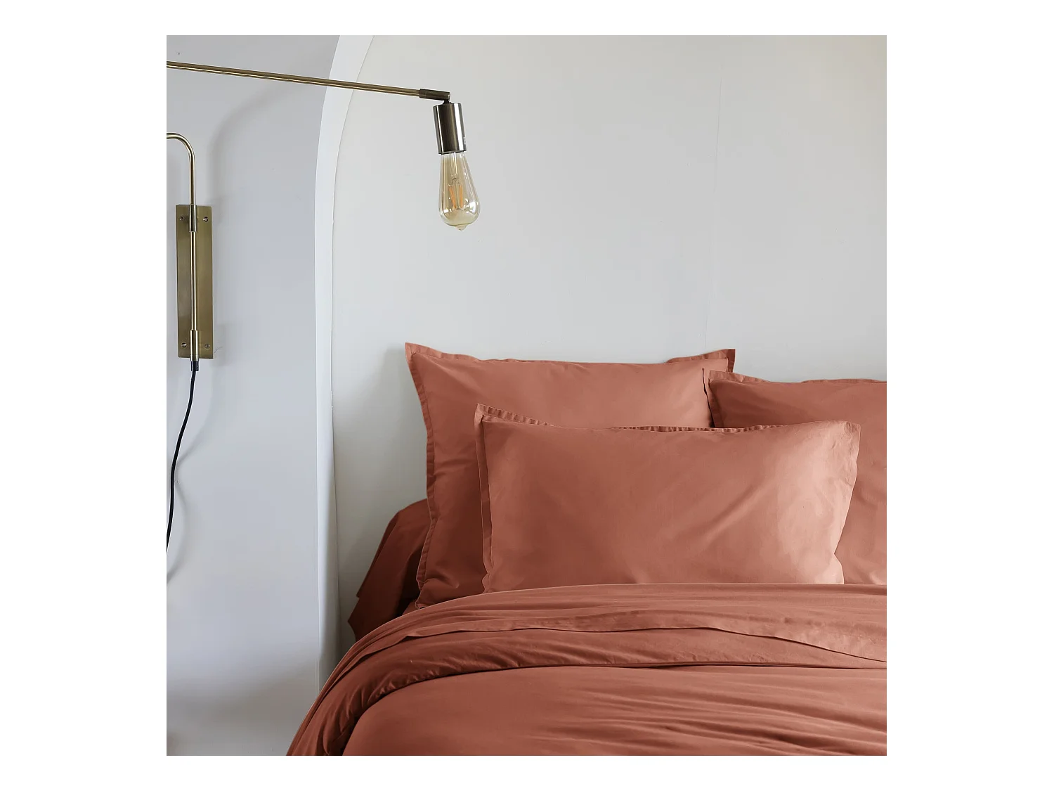 Lot de 2 taies d'oreiller coton lavé - SOMEO Terracotta 50x70 - CELESTE
