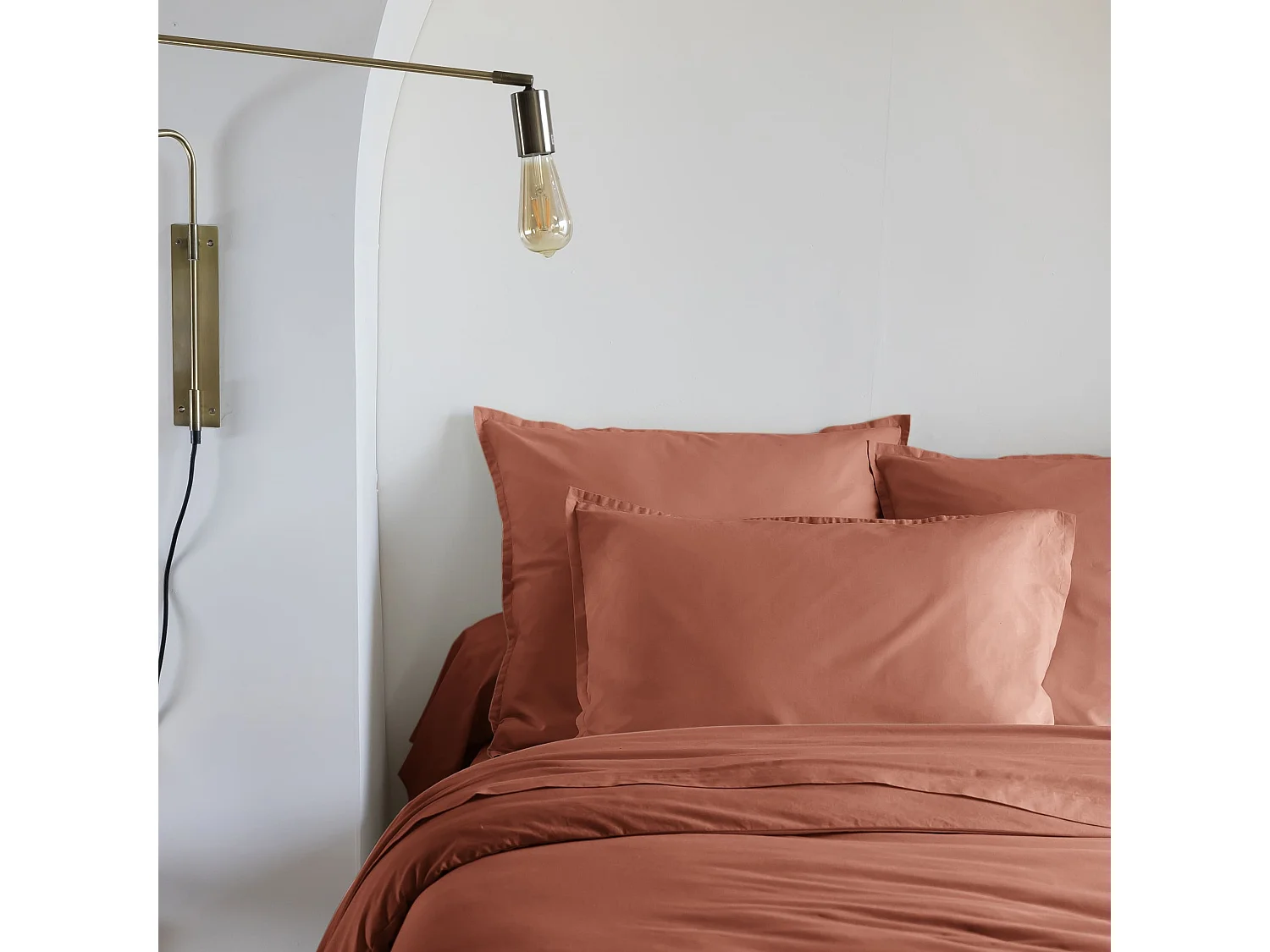 Lot de 2 taies d'oreiller coton lavé - SOMEO Terracotta 50x70 - CELESTE