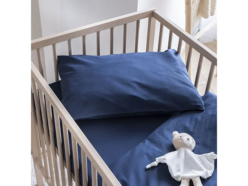 Taie d'oreiller bébé coton lavé 40x60 - SOMEO Bleu marine