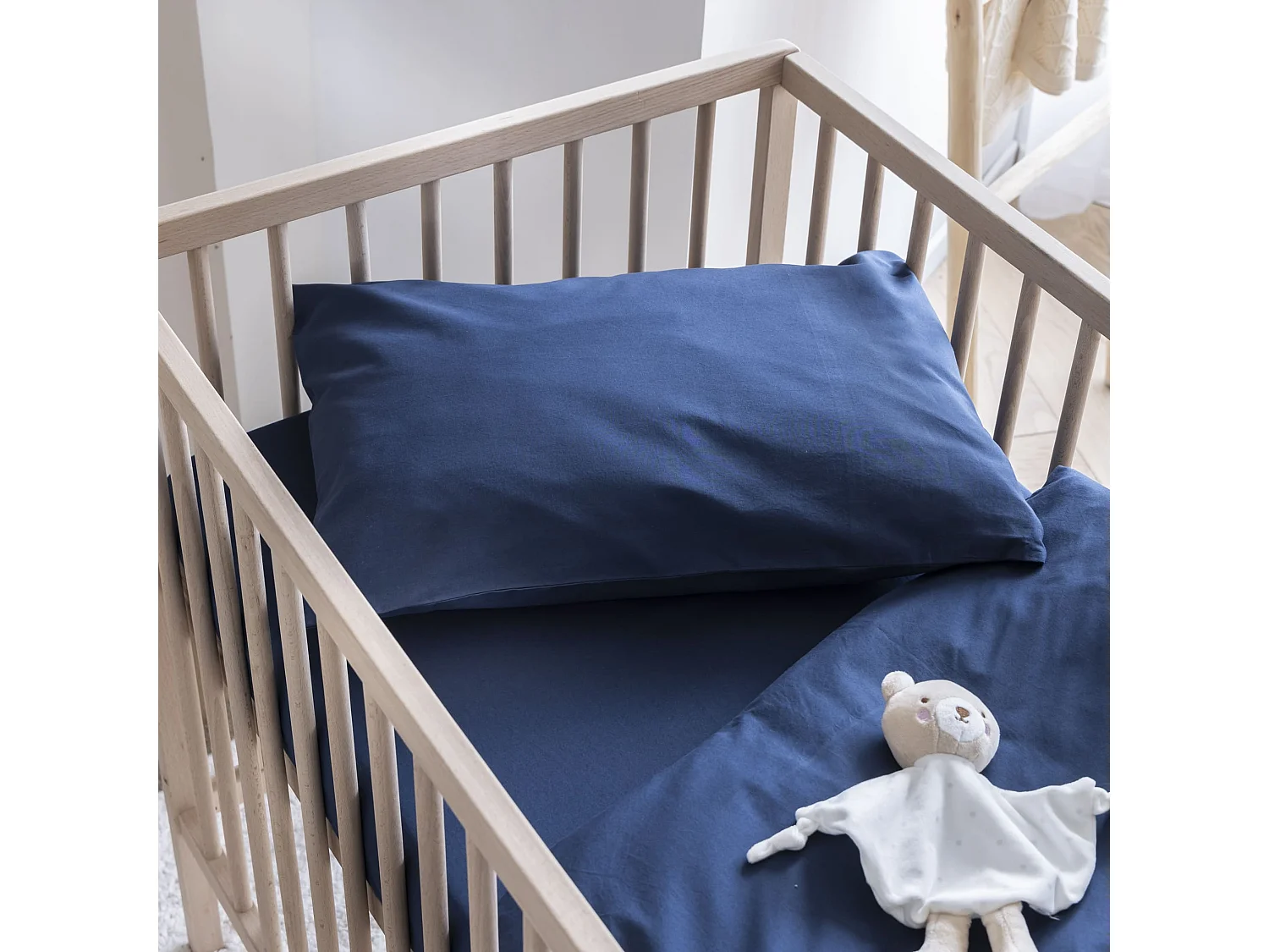 Taie d'oreiller bébé coton lavé 40x60 - SOMEO Bleu marine