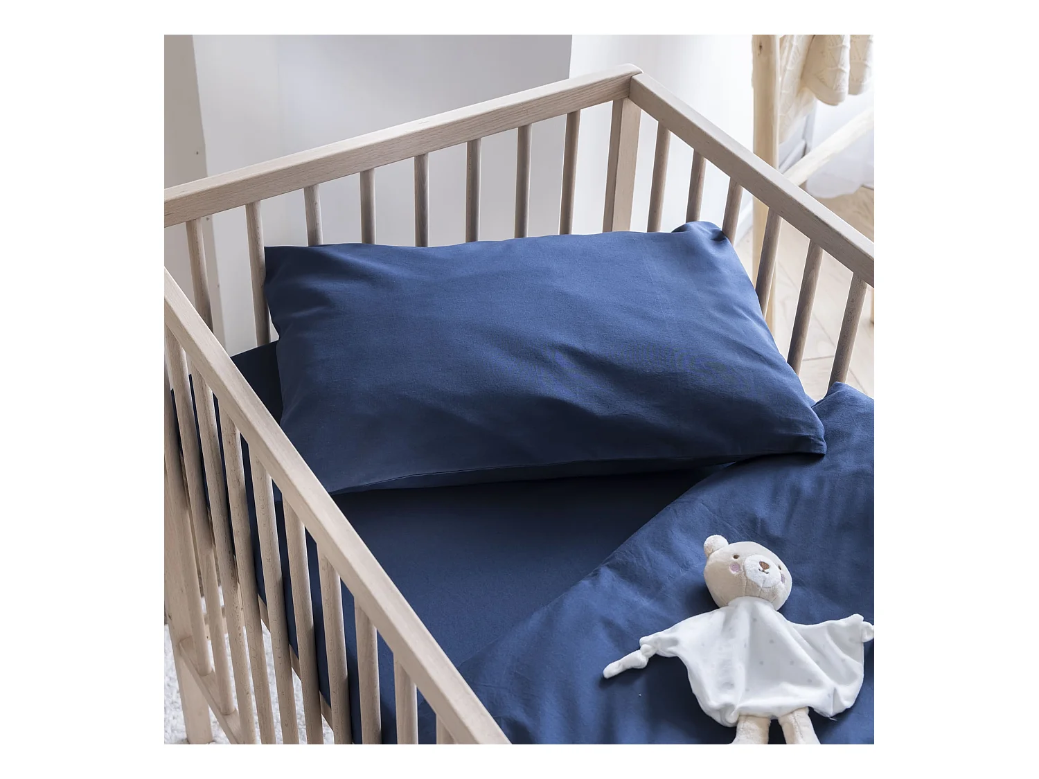 Taie d'oreiller bébé coton lavé 40x60 - SOMEO Bleu marine
