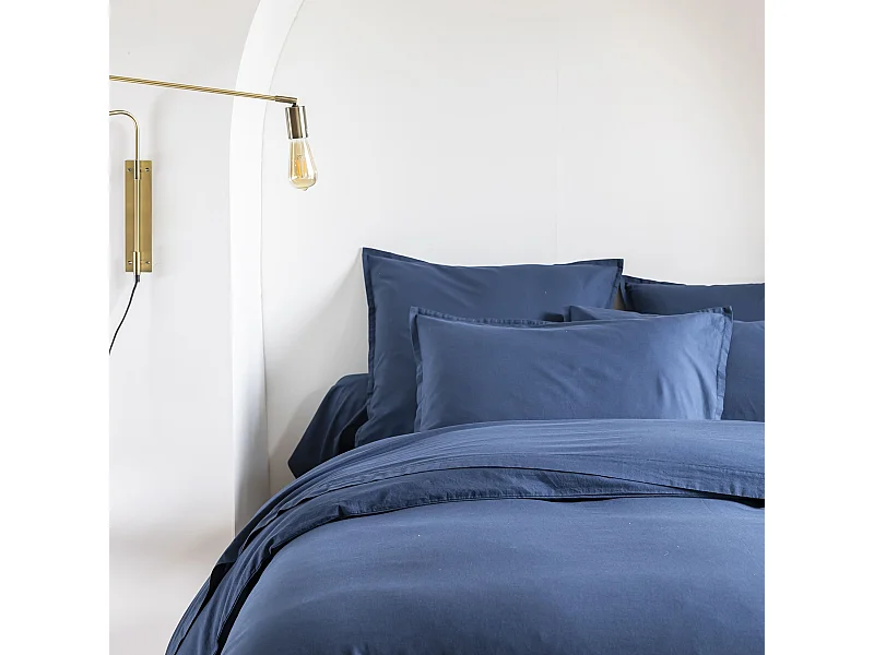 Lot de 2 taies d'oreiller coton lavé - SOMEO Bleu marine 65x65 - CELESTE