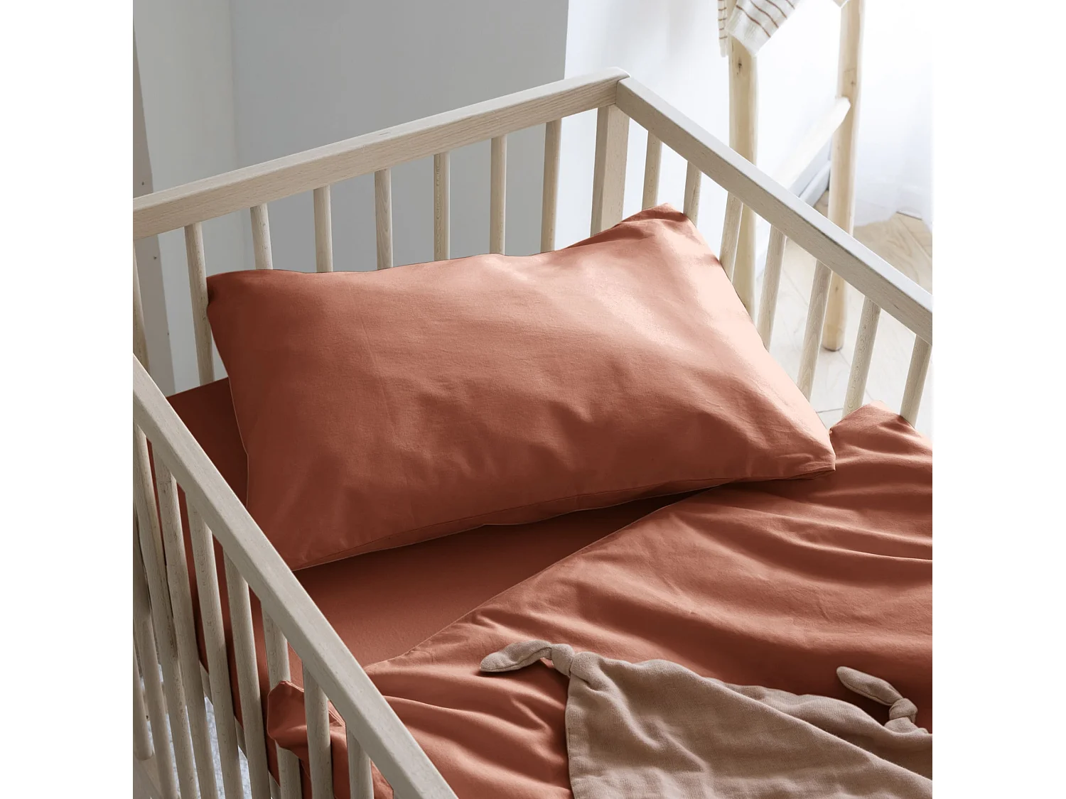 Taie d'oreiller bébé coton lavé 40x60 - SOMEO Terracotta
