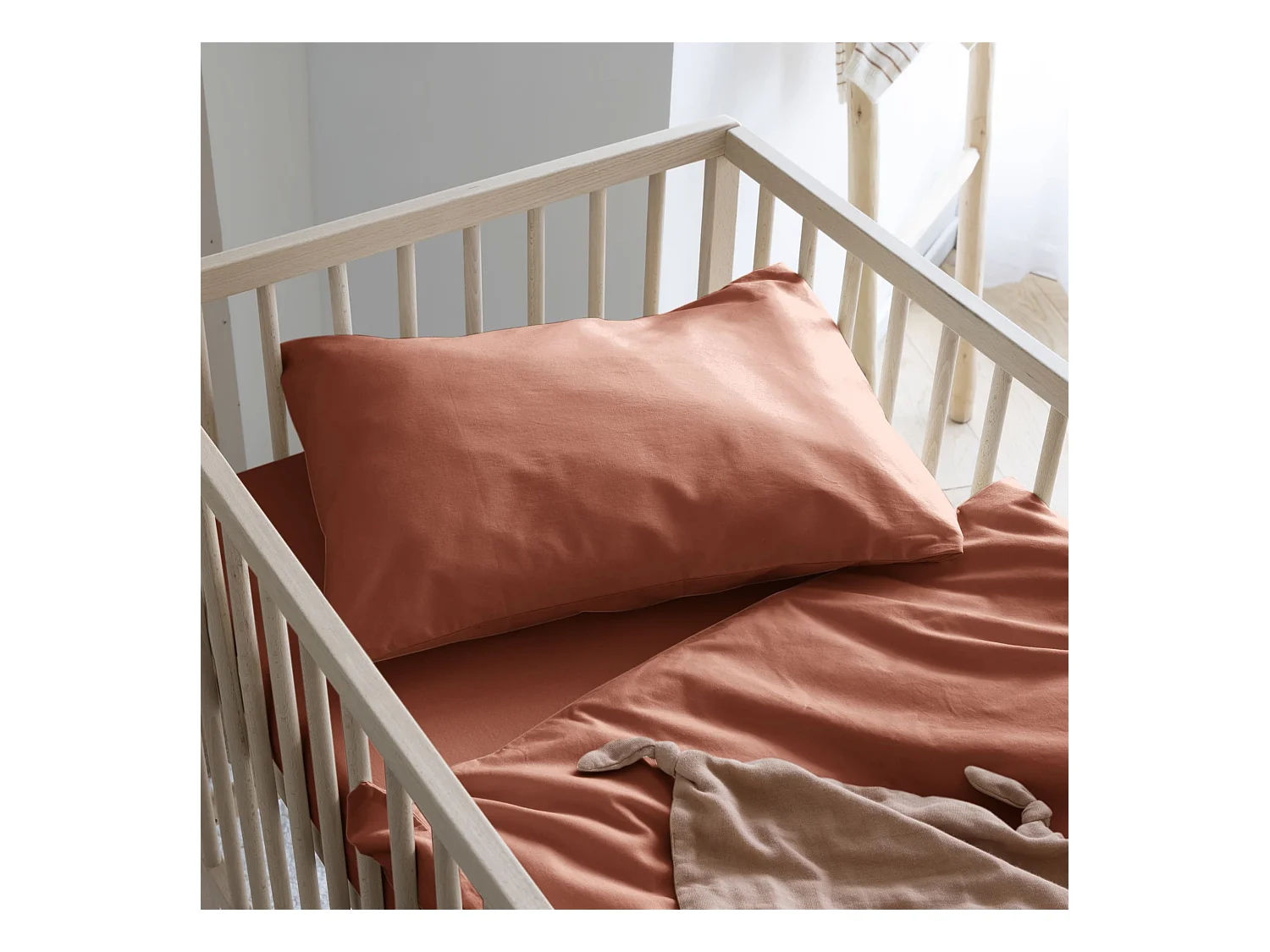 Taie d'oreiller bébé coton lavé 40x60 - SOMEO Terracotta
