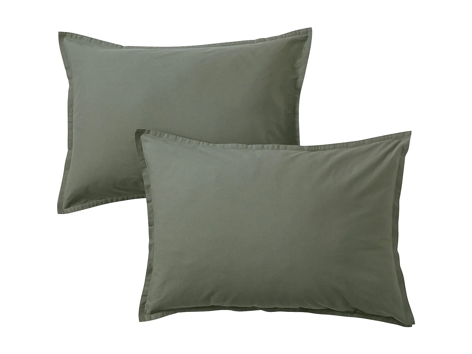 Lot de 2 taies d'oreiller coton lavé - SOMEO Kaki 50x70 - CELESTE