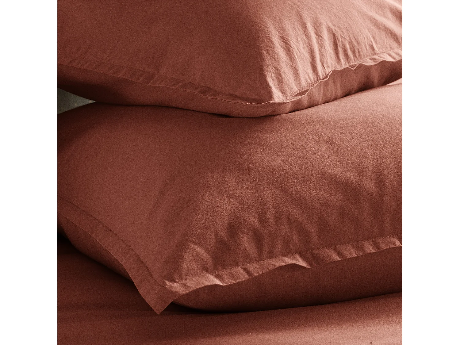 Lot de 2 taies d'oreiller coton lavé - SOMEO Terracotta 65x65 - CELESTE