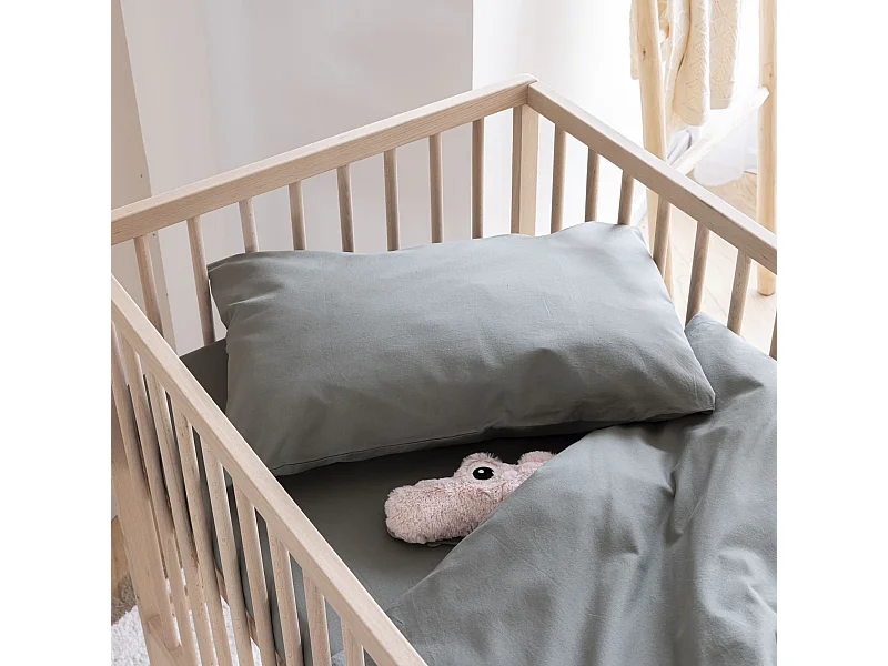 Taie d'oreiller bébé coton lavé 40x60 - SOMEO Kaki