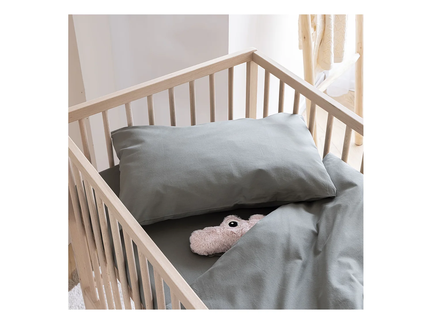 Taie d'oreiller bébé coton lavé 40x60 - SOMEO Kaki