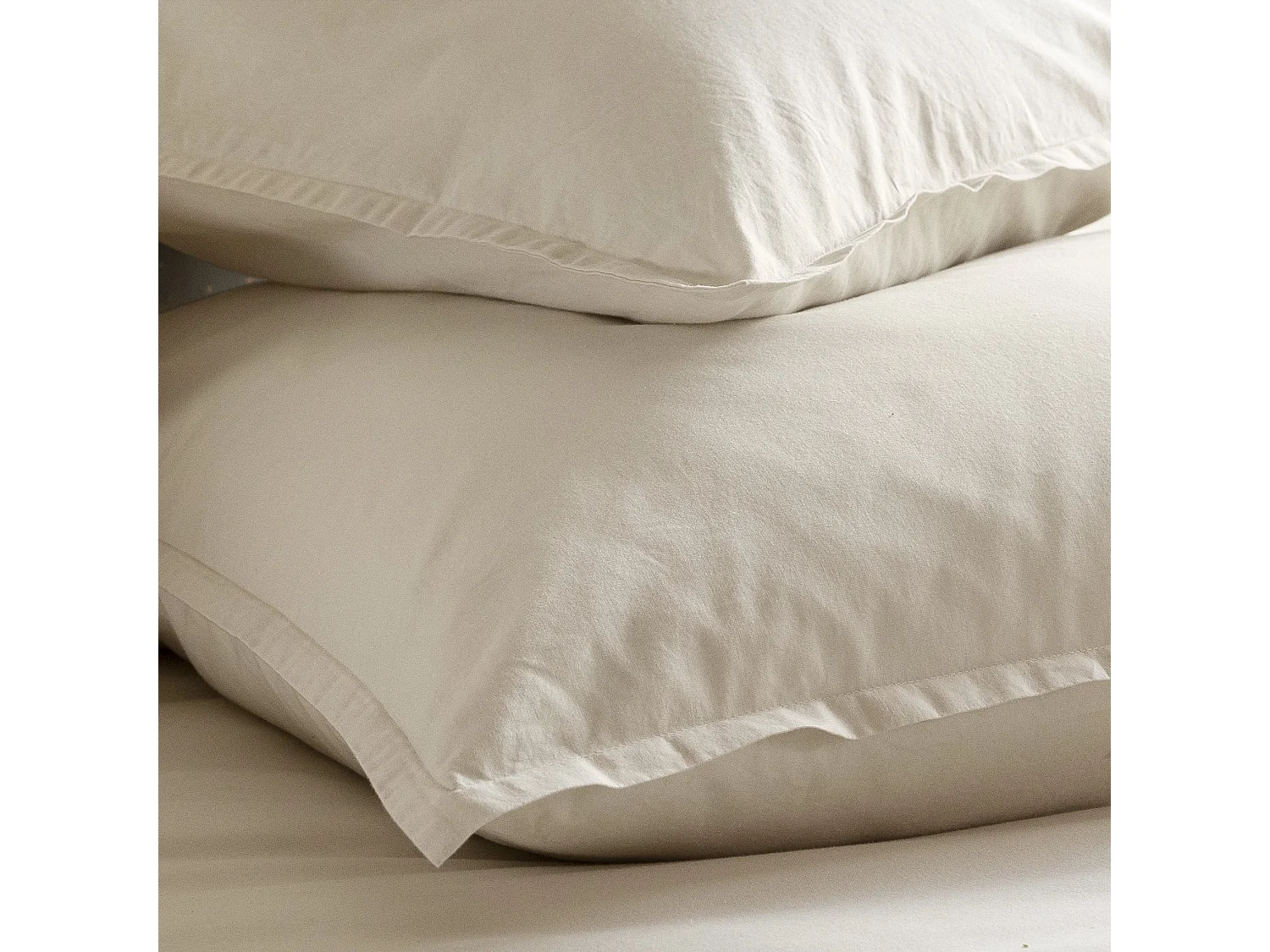 Lot de 2 taies d'oreiller coton lavé - SOMEO Beige 50x70 - CELESTE