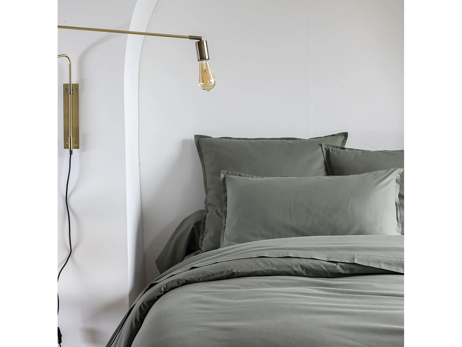 Lot de 2 taies d'oreiller coton lavé - SOMEO Kaki 65x65 - CELESTE