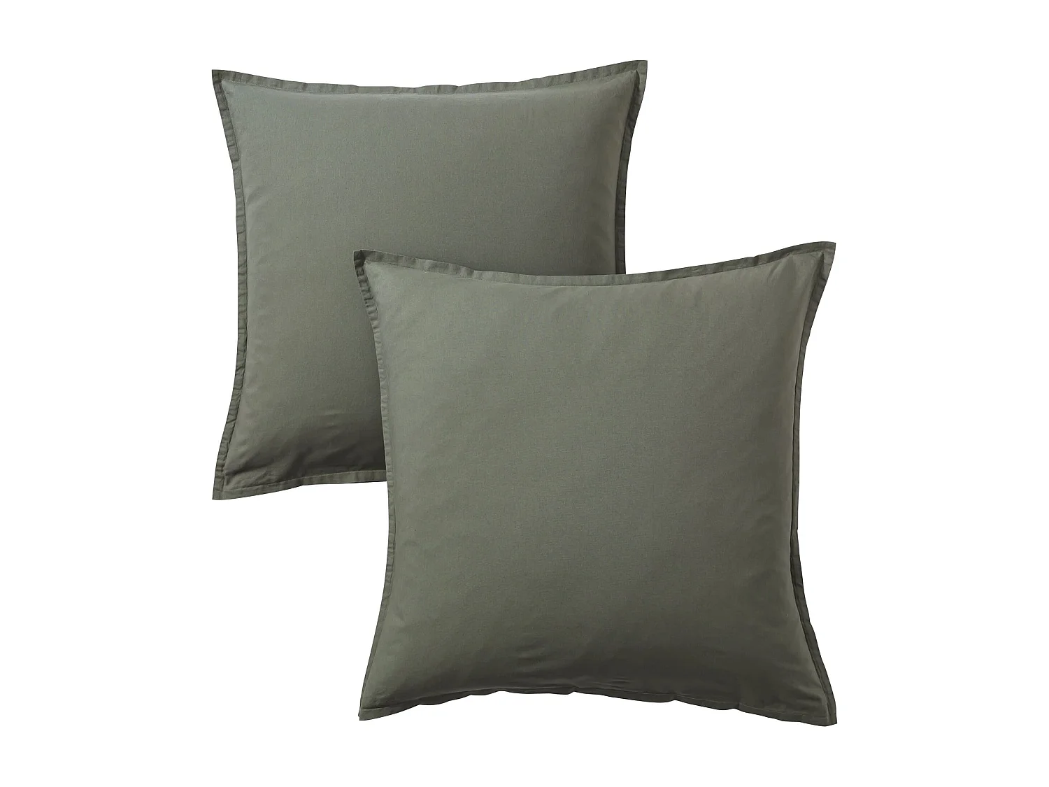 Lot de 2 taies d'oreiller coton lavé - SOMEO Kaki 65x65 - CELESTE