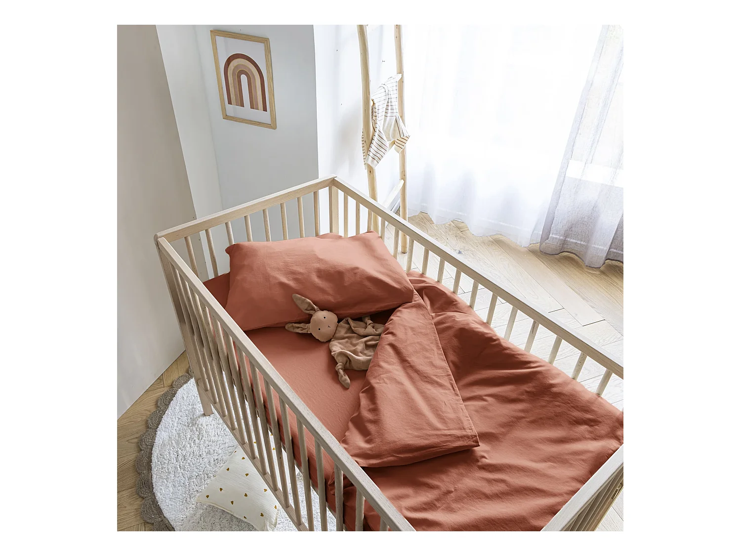Housse de couette bébé coton lavé 80x120 - SOMEO Terracotta