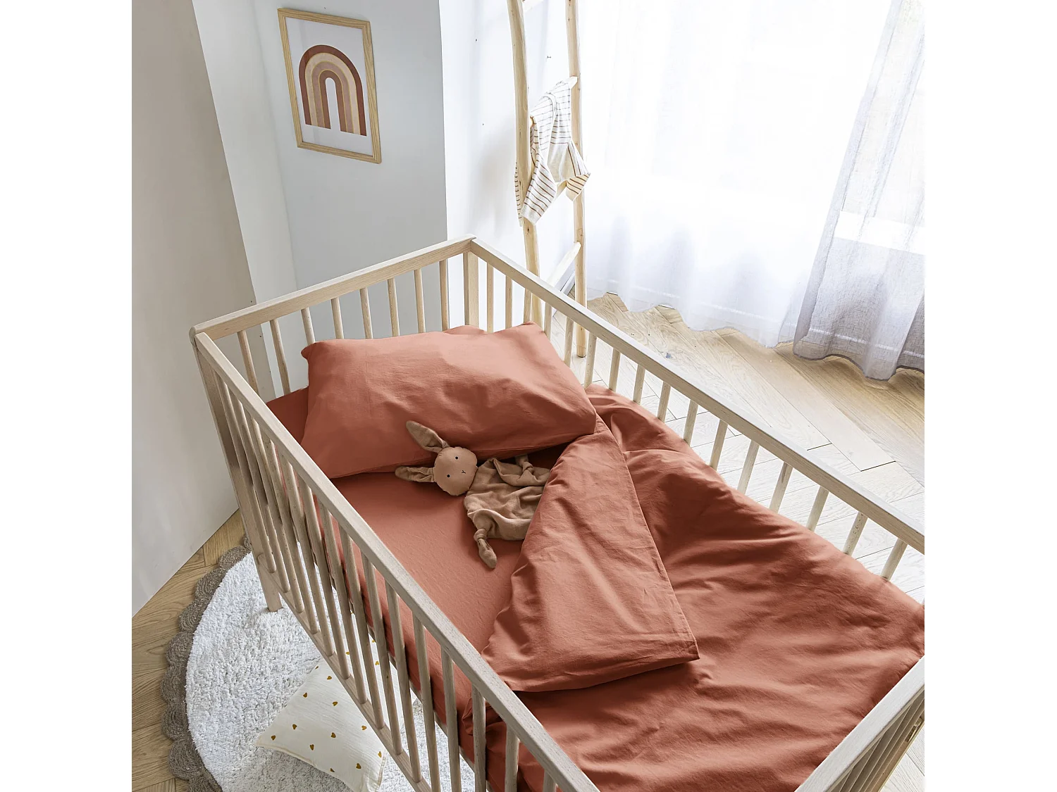 Housse de couette bébé coton lavé 80x120 - SOMEO Terracotta