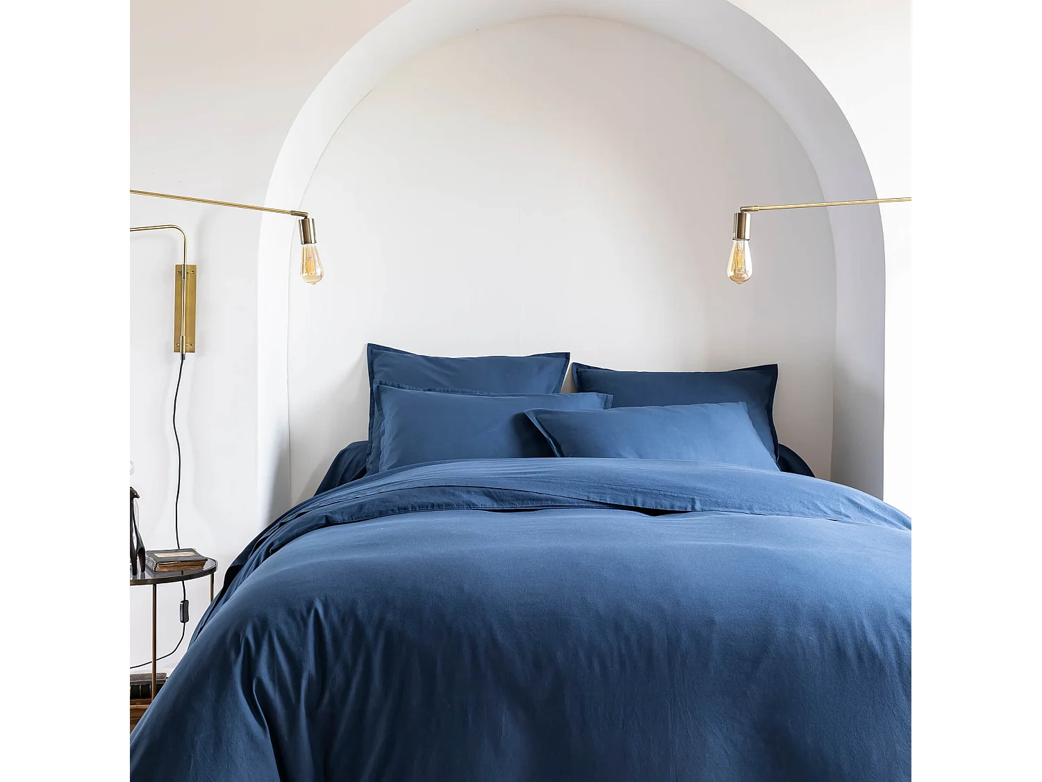 Housse de couette coton lavé - SOMEO 260x240 Bleu marine - CELESTE