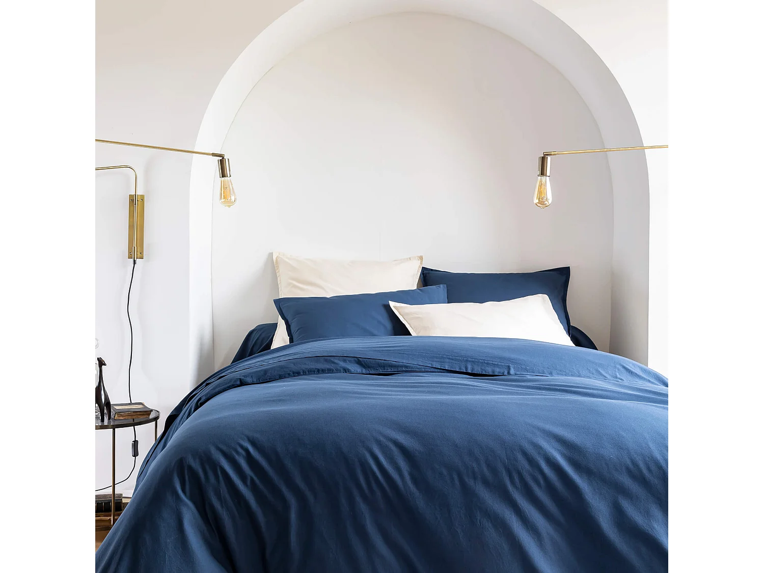 Housse de couette coton lavé - SOMEO 200x200 Bleu marine - CELESTE