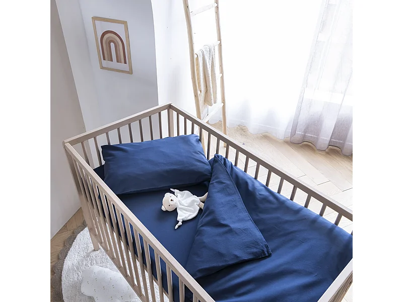 Housse de couette bébé coton lavé 80x120 - SOMEO Bleu marine