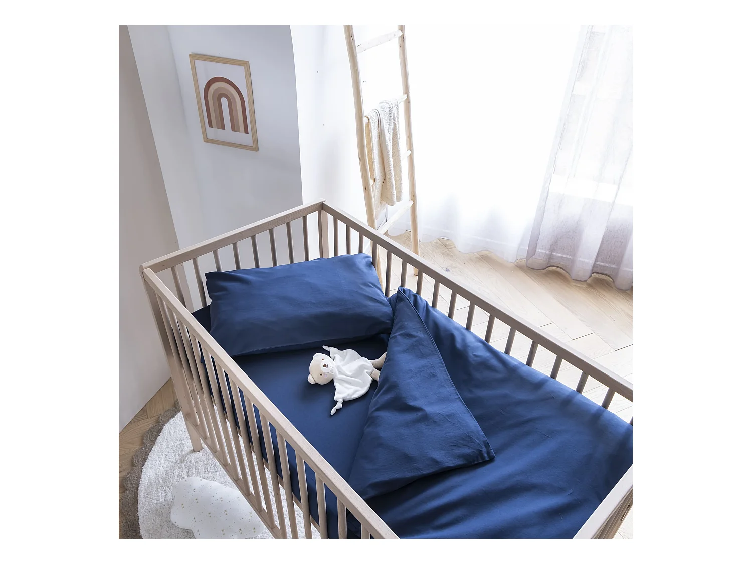 Housse de couette bébé coton lavé 80x120 - SOMEO Bleu marine