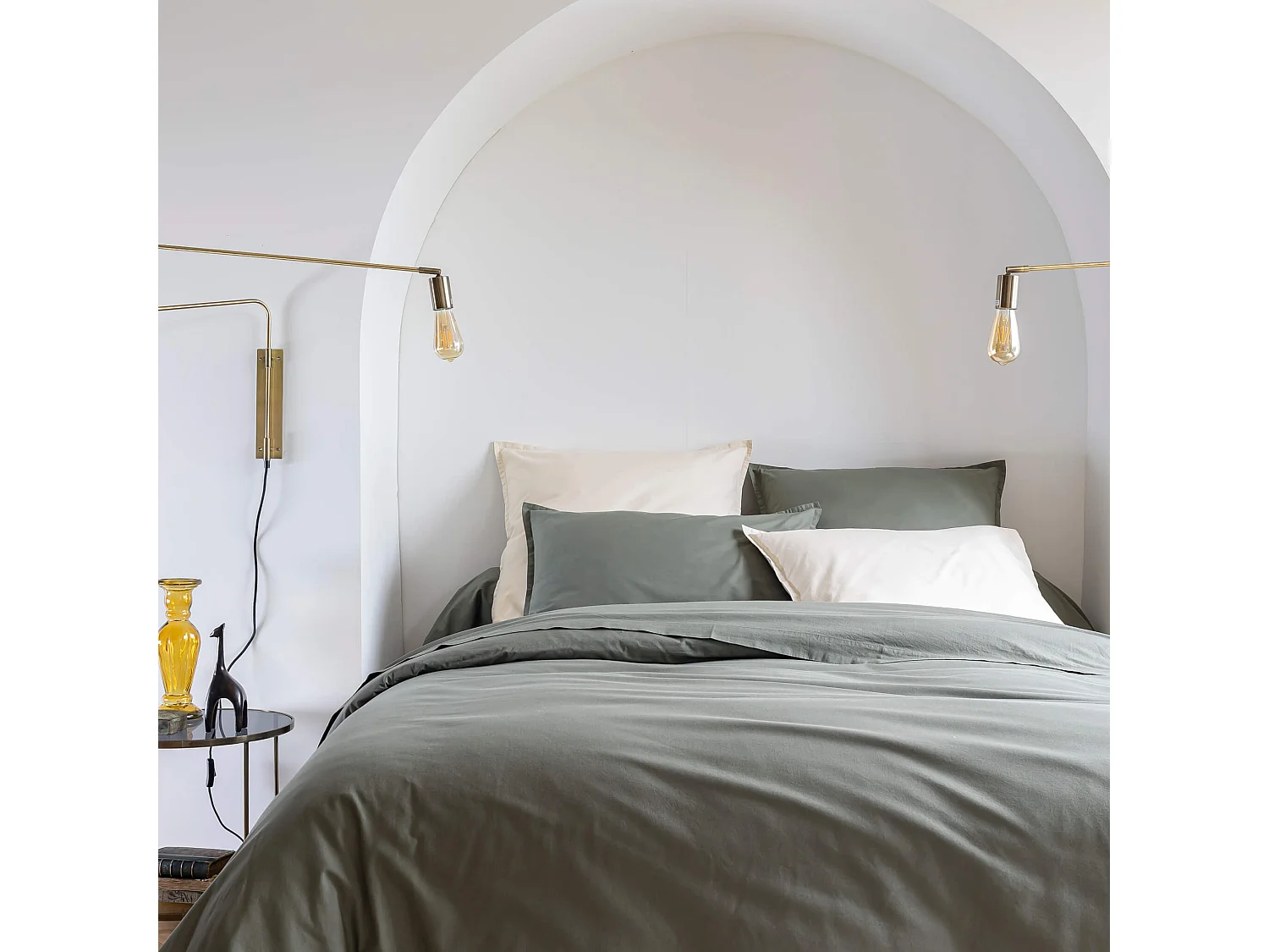 Housse de couette coton lavé - SOMEO 260x240 Kaki - CELESTE