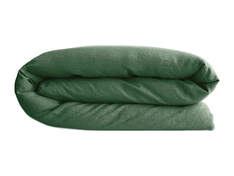 Housse de couette PALACE pur coton lavé 140x200 cm uni vert cedre