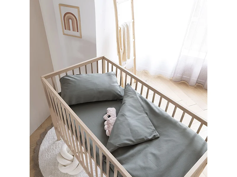 Housse de couette bébé coton lavé 80x120 - SOMEO Kaki