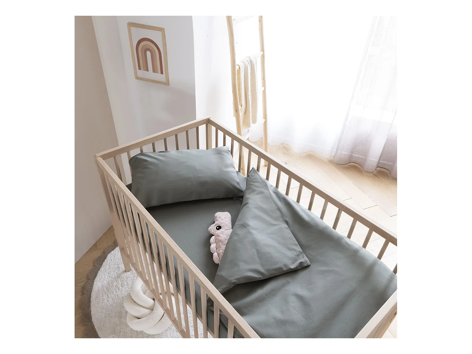 Housse de couette bébé coton lavé 80x120 - SOMEO Kaki