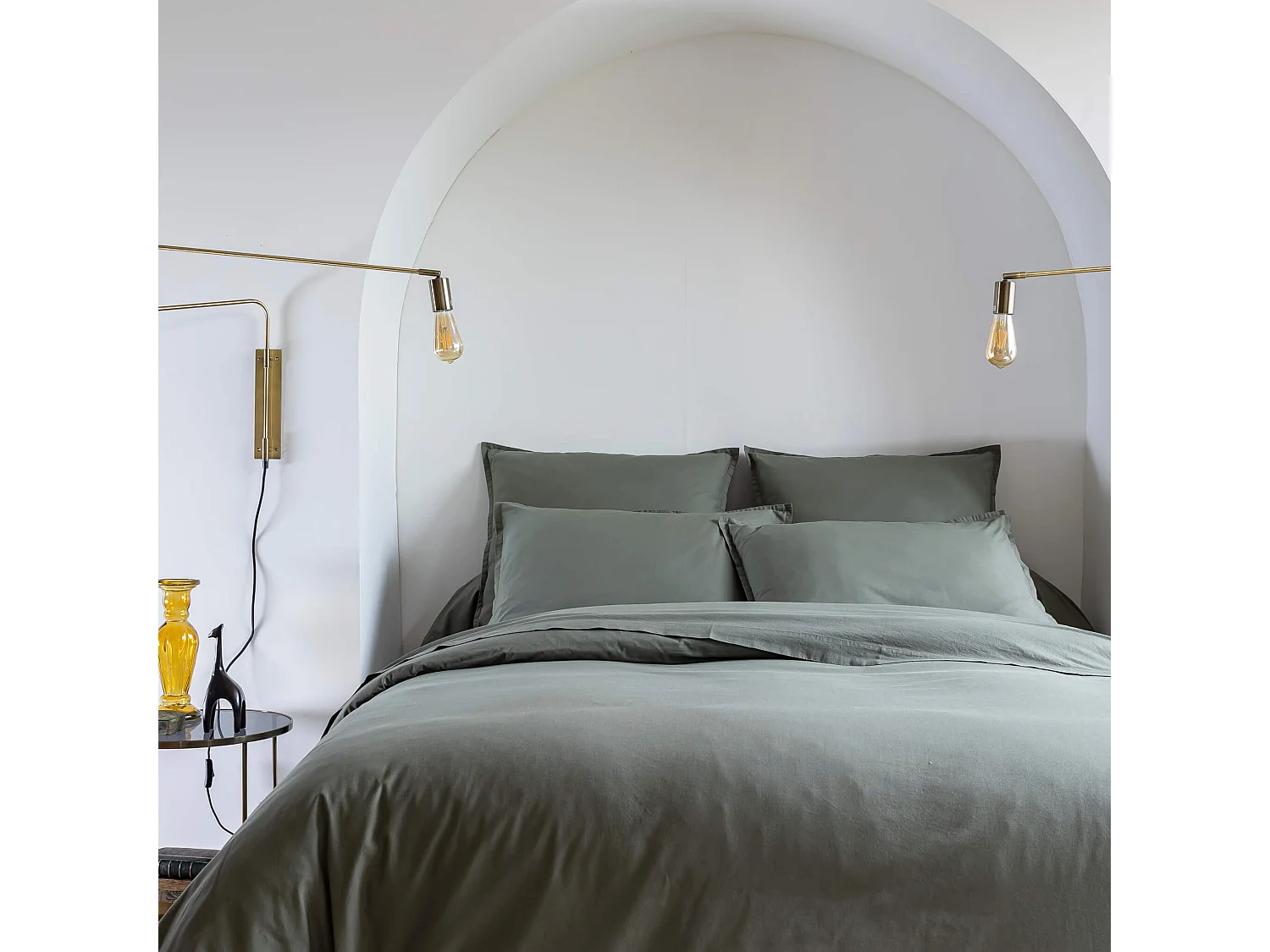 Housse de couette coton lavé - SOMEO 240x220 Kaki - CELESTE