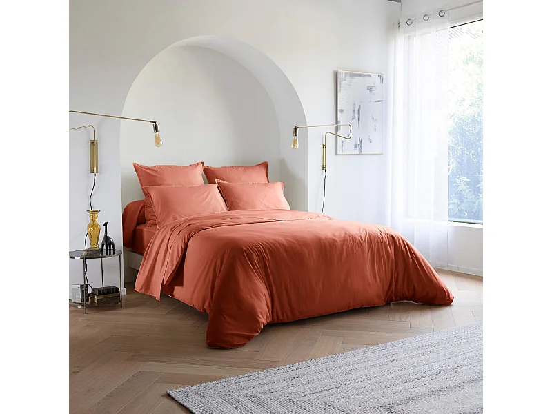 Housse de couette coton lavé - SOMEO 260x240 Terracotta - CELESTE