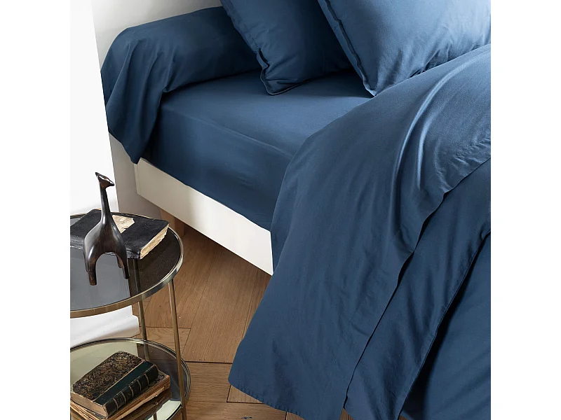 Drap plat coton lavé - SOMEO Bleu marine 270x300 - CELESTE