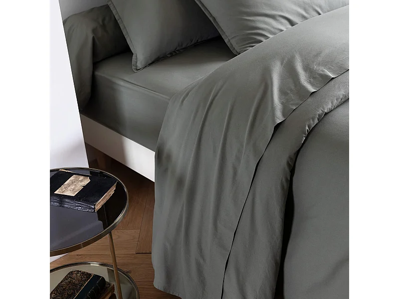 Drap plat coton lavé - SOMEO Kaki 240x300 - CELESTE