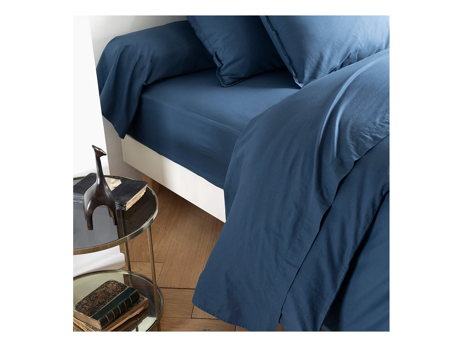Drap plat coton lavé - SOMEO Bleu marine 240x300 - CELESTE
