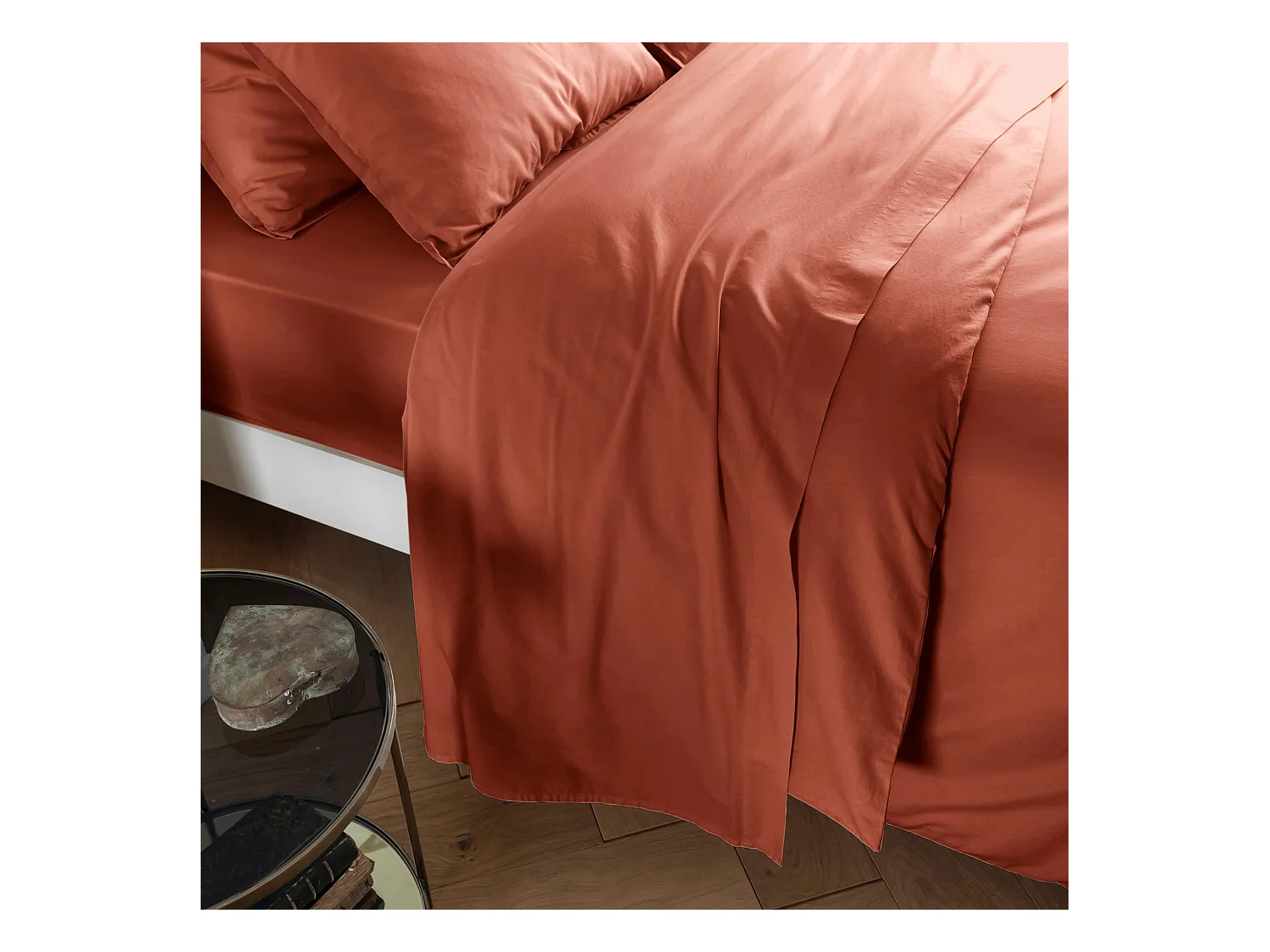 Drap plat coton lavé - SOMEO Terracotta 180x290 - CELESTE
