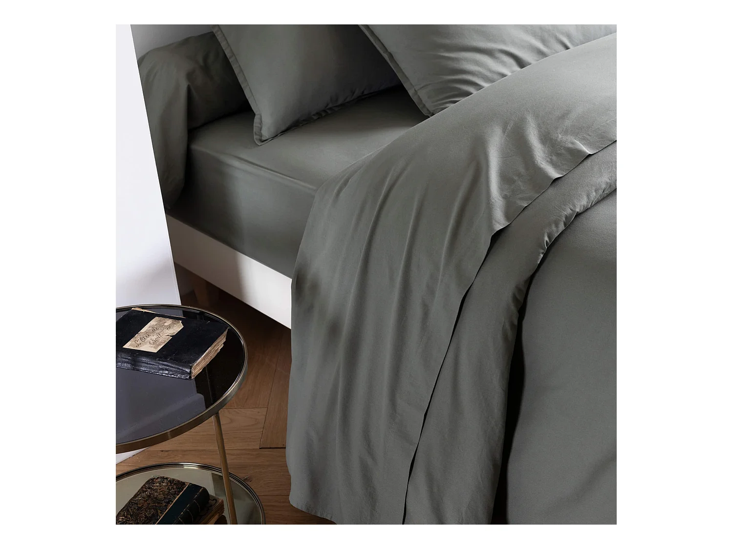 Drap plat coton lavé - SOMEO Kaki 270x300 - CELESTE