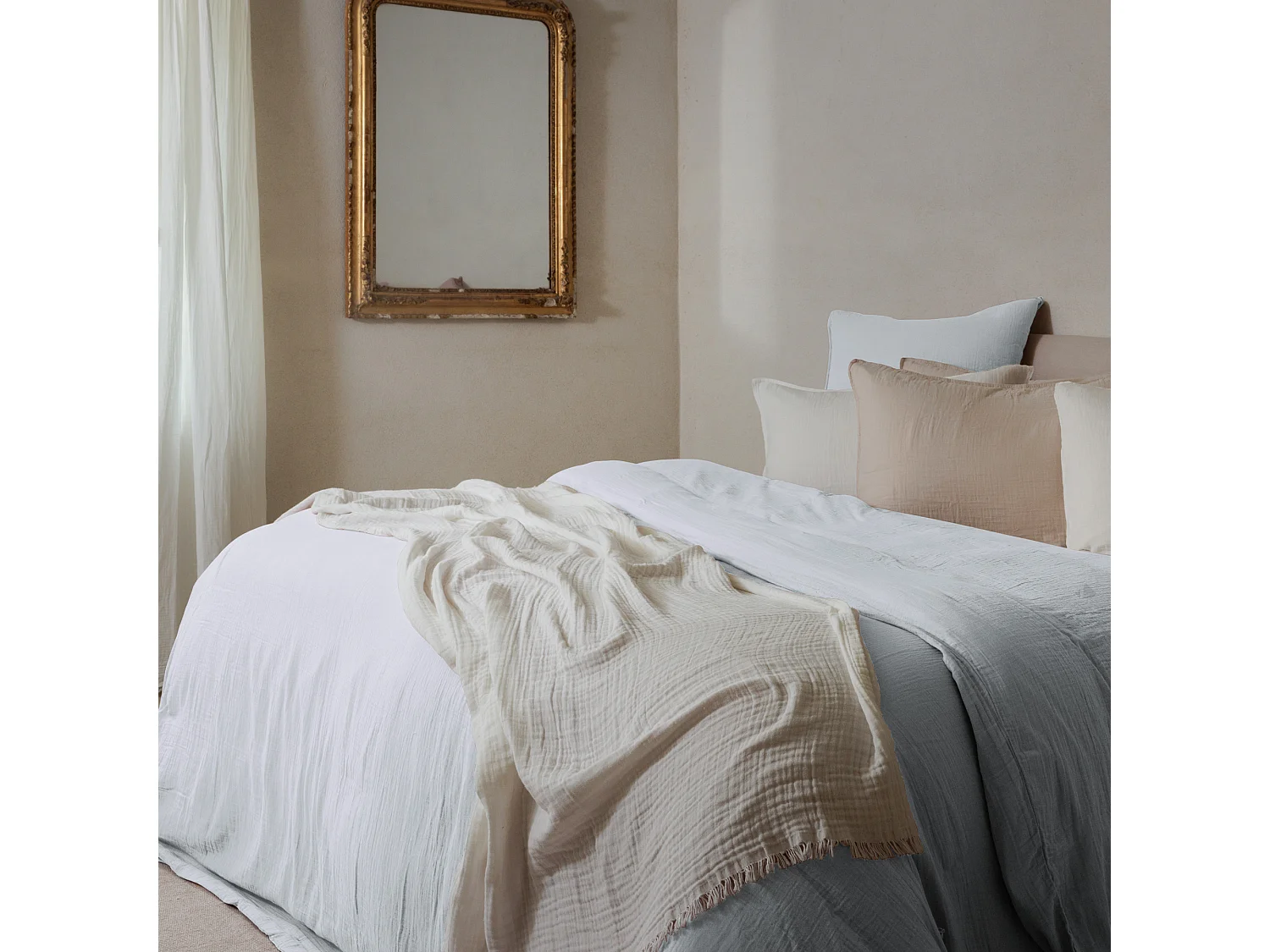 Drap plat 270x300 cm mousseline de coton MILOS blanc neige