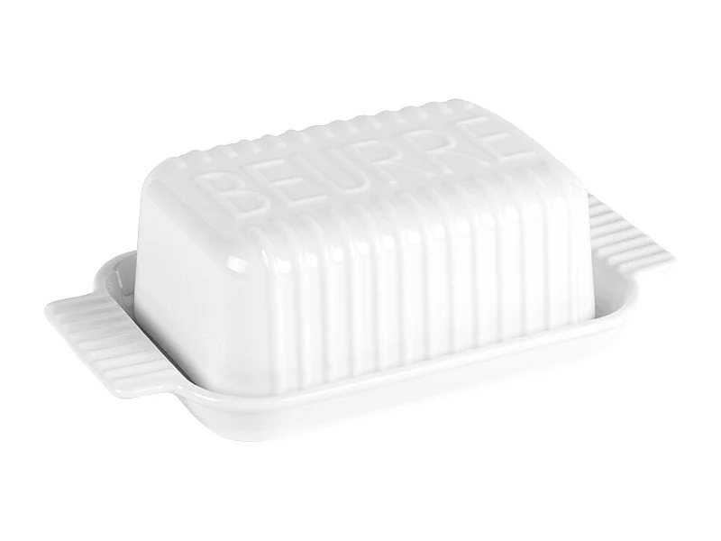 Beurrier strié en porcelaine 21x12 cm