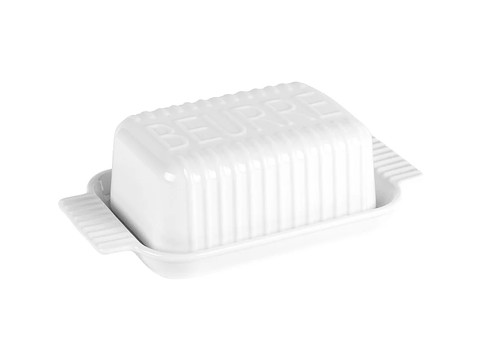 Beurrier strié en porcelaine 21x12 cm