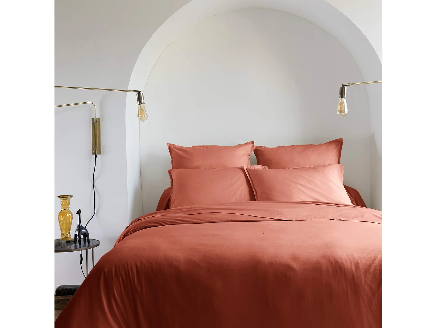 Parure de lit coton lavé - SOMEO Terracotta 140x200 - CELESTE