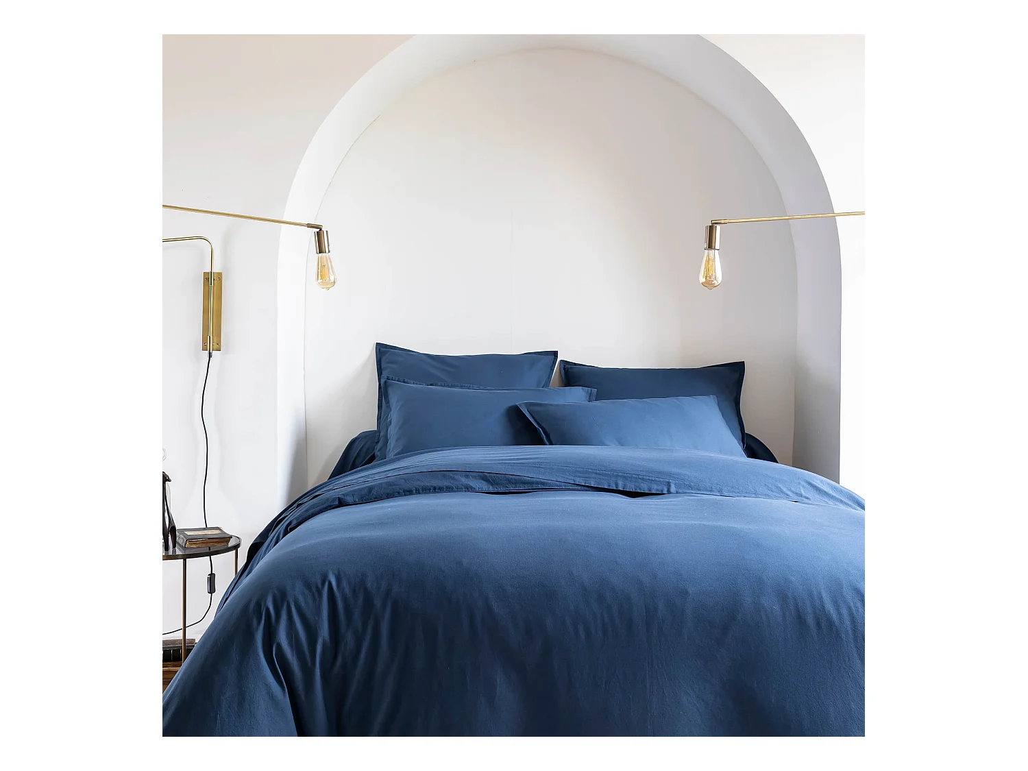 Parure de lit coton lavé - SOMEO Bleu marine 240x220 - CELESTE