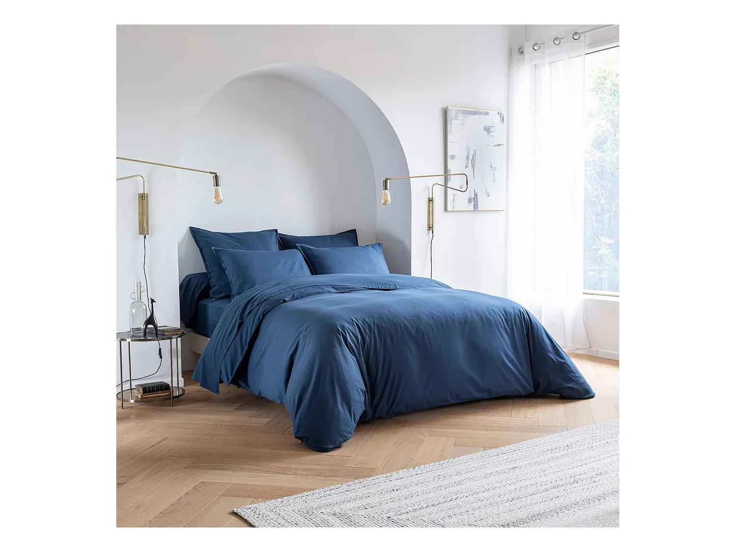 Parure de lit coton lavé - SOMEO Bleu marine 140x200 - CELESTE