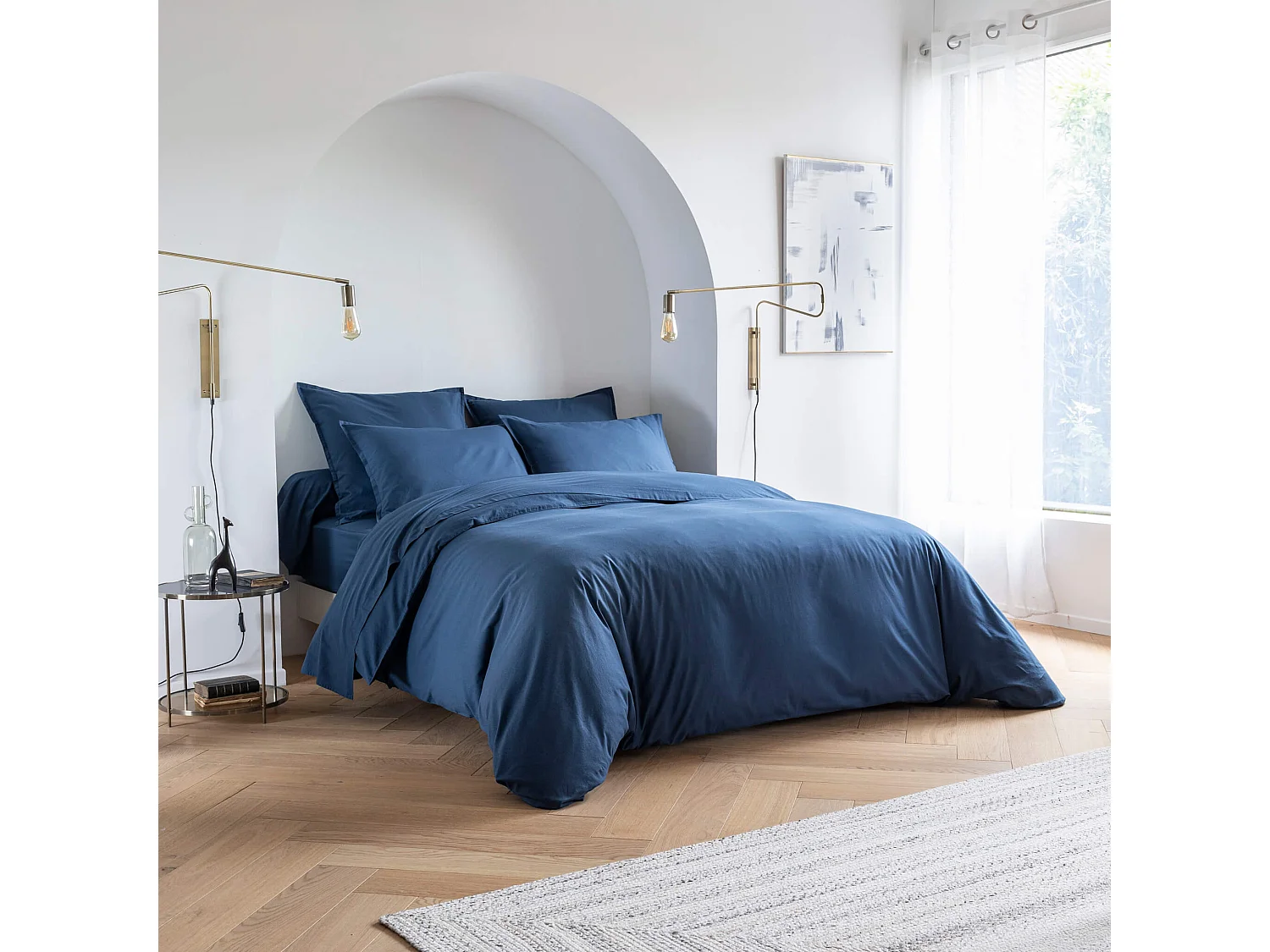 Parure de lit coton lavé - SOMEO Bleu marine 200x200 - CELESTE