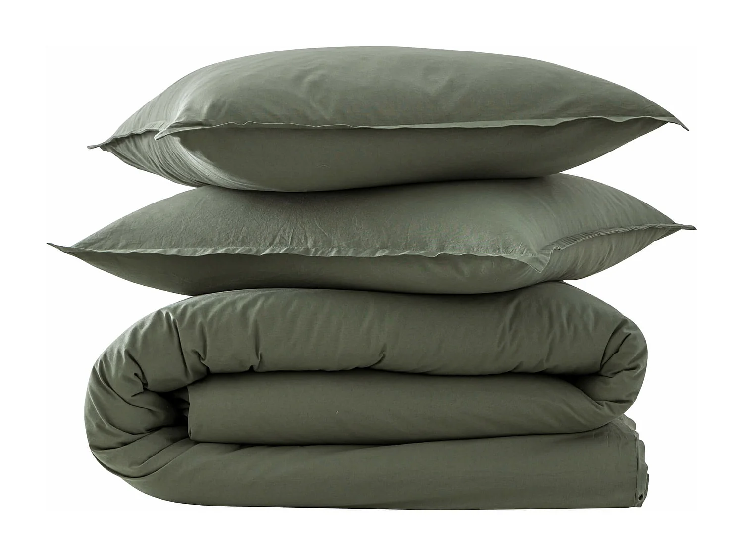 Parure de lit coton lavé - SOMEO Kaki 200x200 - CELESTE