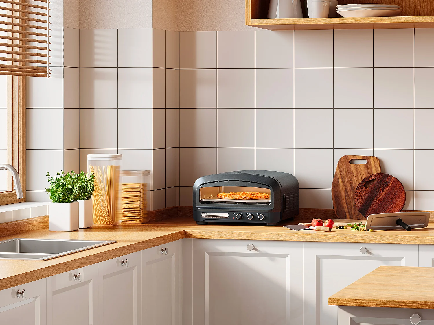 Sofá rinconera de tela texturizada beige con respaldo ajustable DURIMA