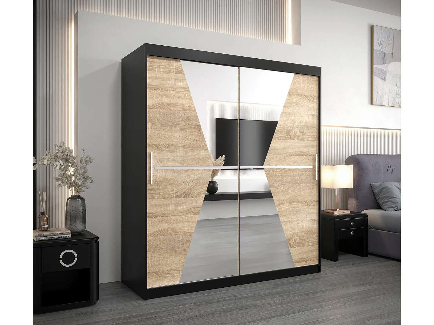 Armoire Maroko À Portes Coulissantes 200/180/62 2 portes (Noir/Sonoma)