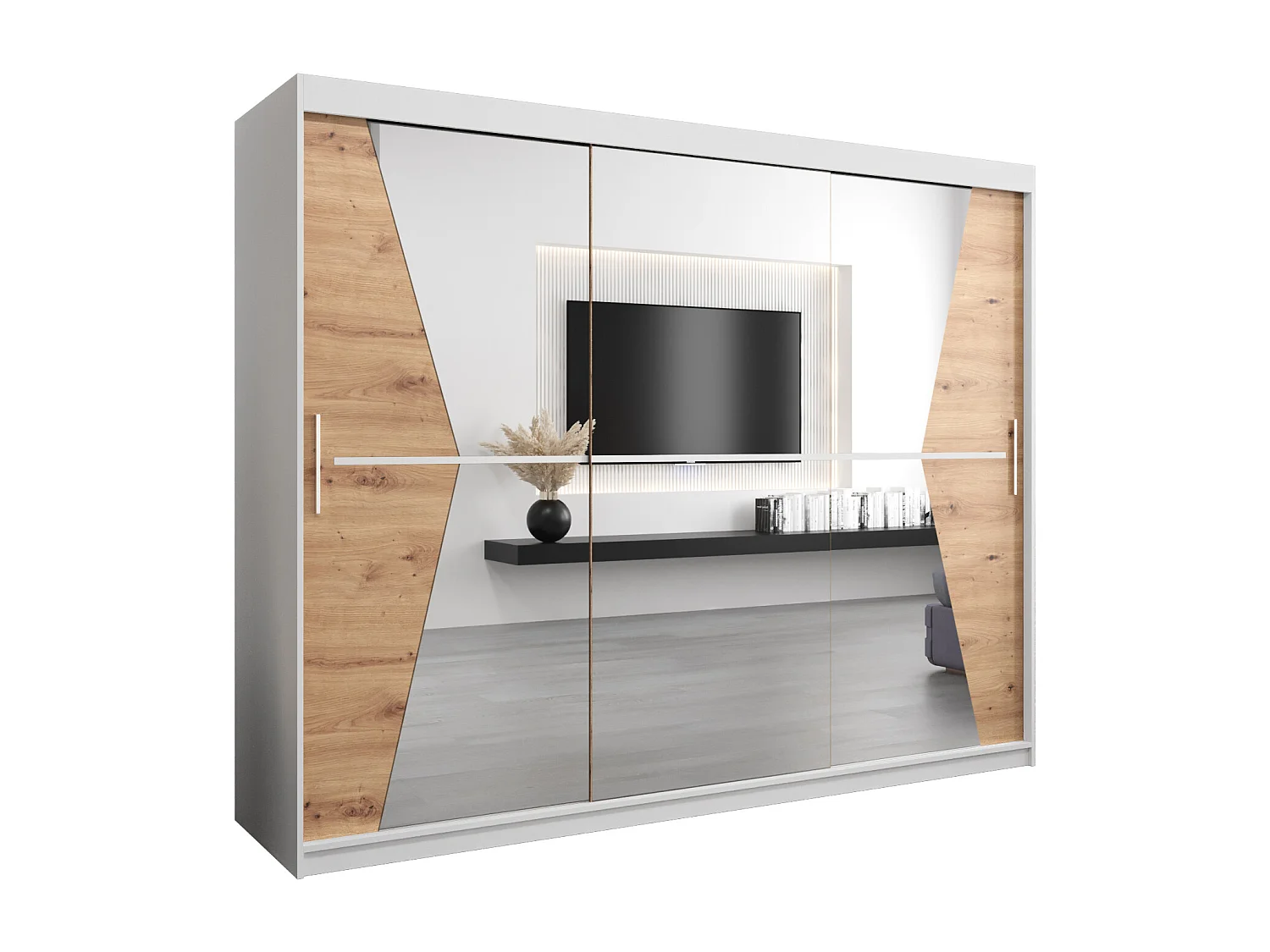 Armoire Maroko À Portes Coulissantes 200/250/62 3 Portes (Blanc/Artisan)