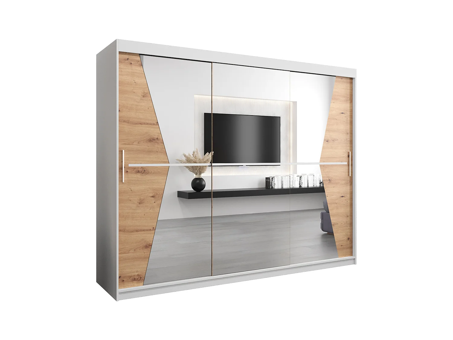 Armoire Maroko À Portes Coulissantes 200/250/62 3 Portes (Blanc/Artisan)